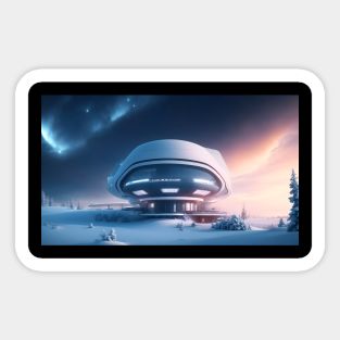 White futuristic house in snowy place Sticker